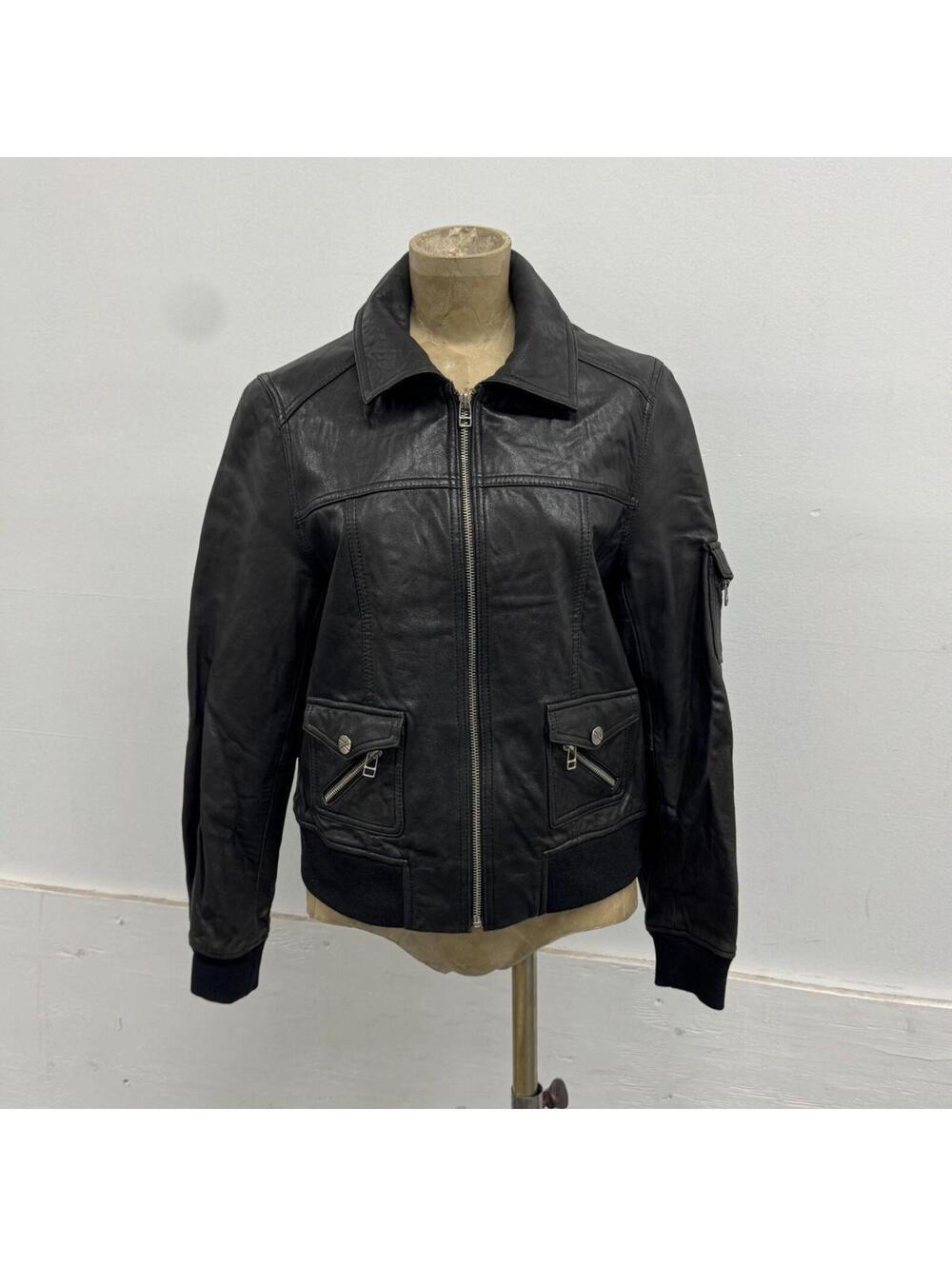 Vintage Black Leather Bomber Aviator Jacket